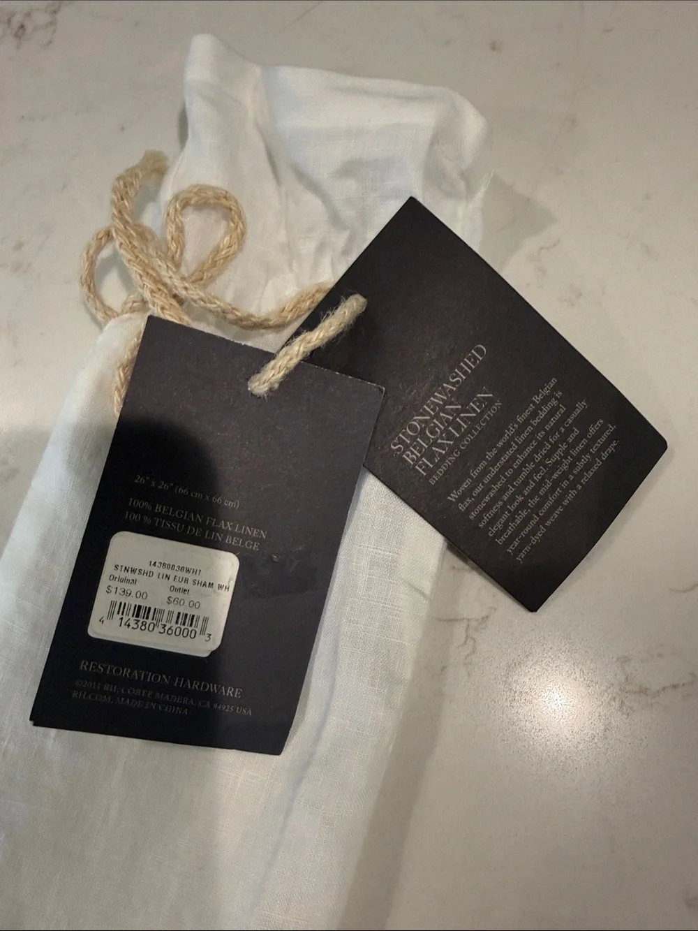 Restoration Hardware White Linen Pillow Sham 26x26